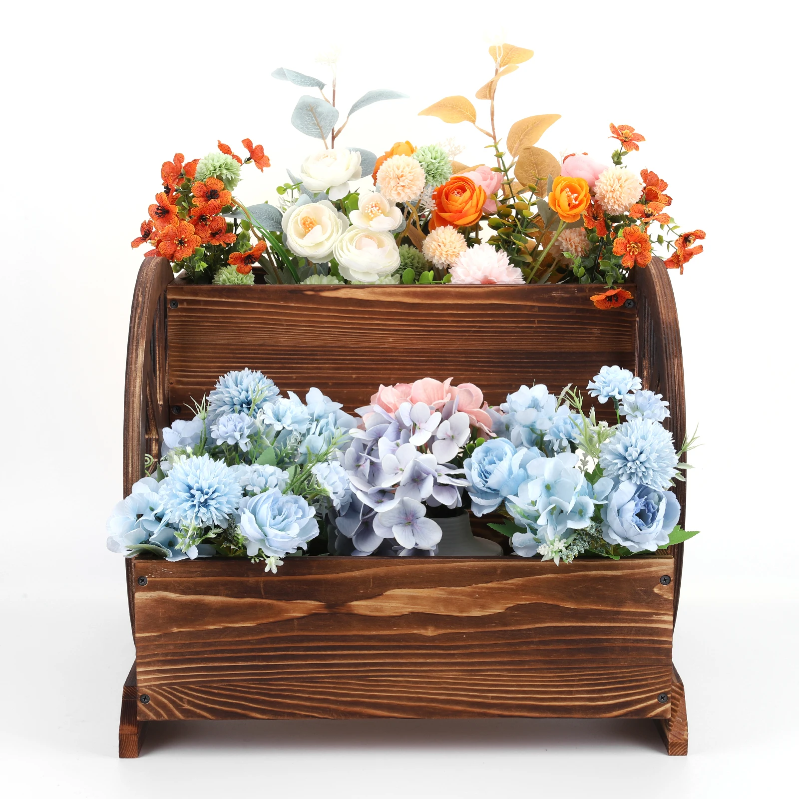 

Деревянная декоративная кашпо-тележка на колесах для цветов, для использования в помещении и на улице, для патио, сада, балкона, заднего двора