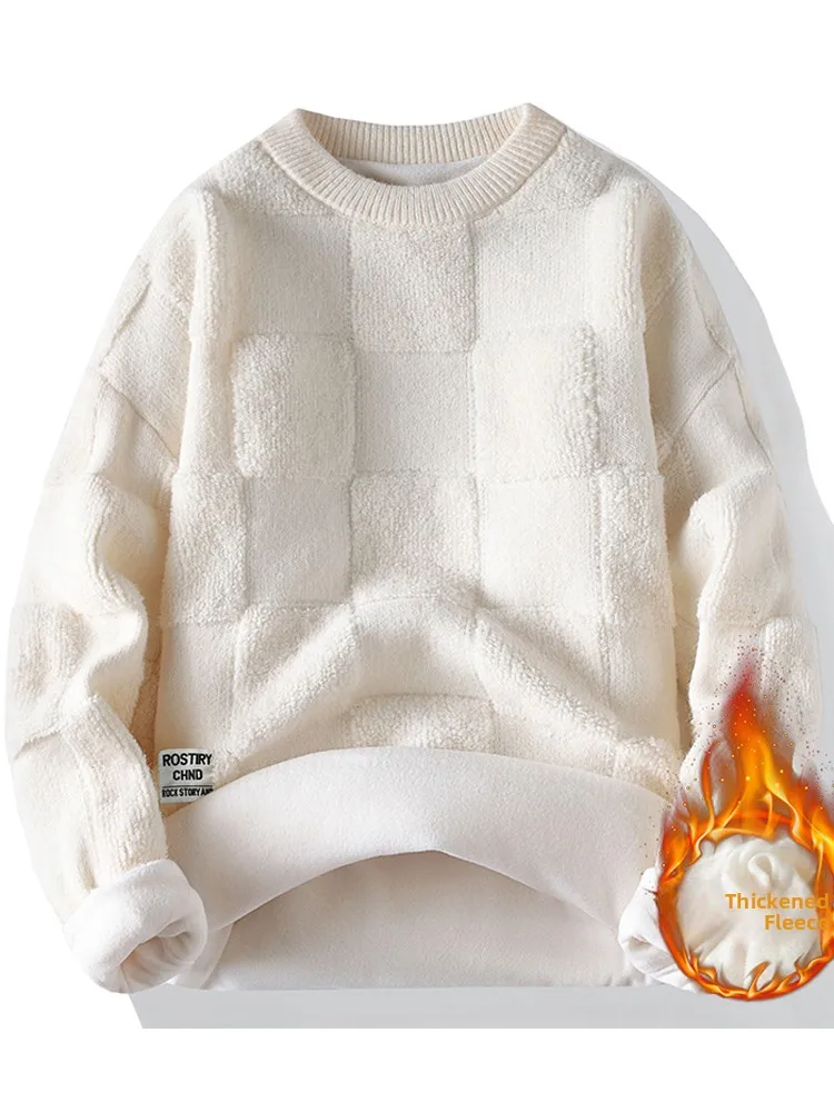 

Men's Winter Thiened Warm Knitted Sweater round Ne Loose Faionable Plaid Tassel Long Sve Casual Top Youth Polyester ...