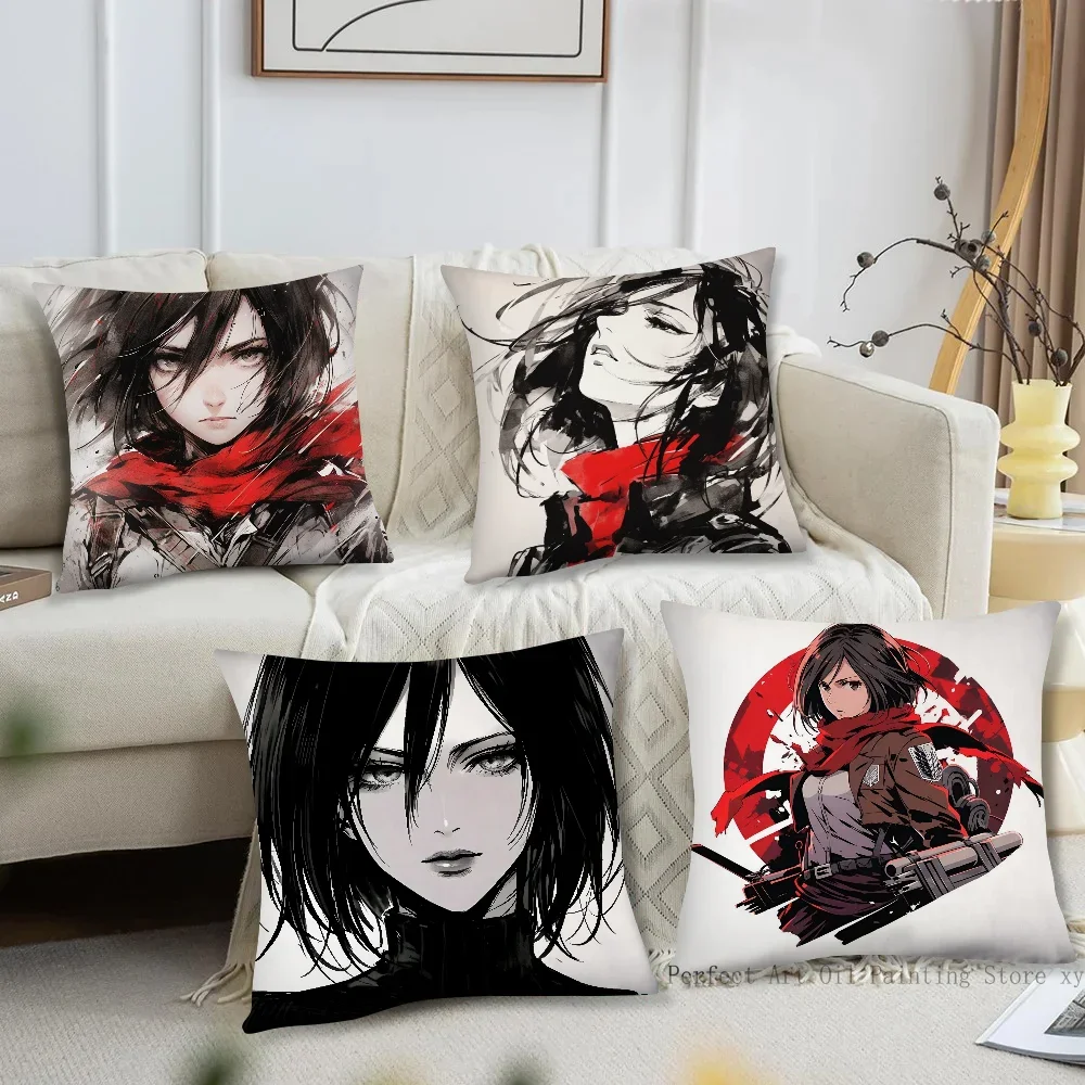 Mikasa Ackerman Anime Attack On Titan Pillow Case Square Pillow Bedroom Sofa LeisureComfortCar Living Room Home Decoration 40X40