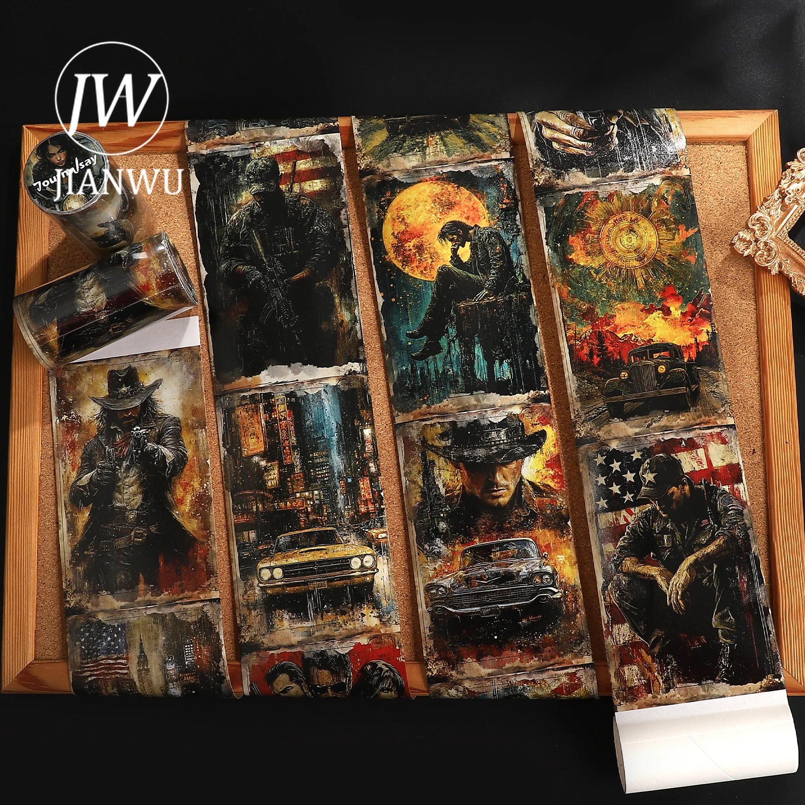 JIANWU 80mm*205cm Vintage American Comic Character Landscape Material Collage Scrapbook Washi Tape Creative Journal Stationery