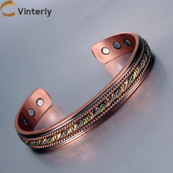 Vinterly Pure Copper Bracelets Rose Twisted Magnetic Therapy 12mm Wide Cuff Adjustable High Magnets Bangles Resizable Jewelry