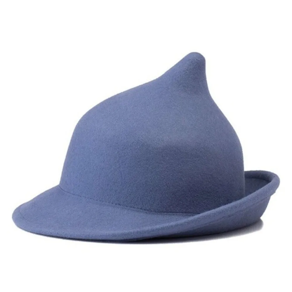 Gifts Wool Felt Wool Hat Pointed Top Rolled Brim Magic Hat Vintage Style Solid Witch Hat Stage Performance