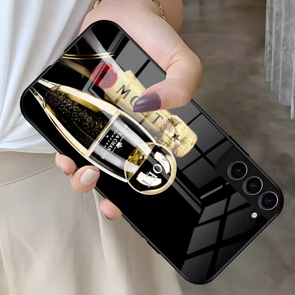 Capa de Telefone Champagne M-Moet C-Chandon para Samsung S26 S25 Edge Ultra S23 S22 S21 S20 Plus S24 Fe com Tampa de Vidro