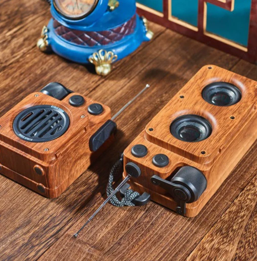 A6 Vintage Retro Bluetooth Speaker, Mini Wireless Subwoofer with FM Radio & Stylish Wood Design for Desktop Computer