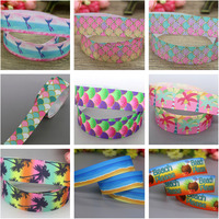 DHK 50yards Fish Scale Summer Beach Palm Tree Printed Grosgrain Ribbon Accessories Accessories Collar DIY Sewing Craft S2550