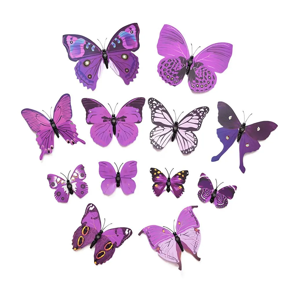 

New Art Design Decal Wall Stickers 3D Butterfly Wall Stickers Home Decor Room Decoration 12pcs (Purple)