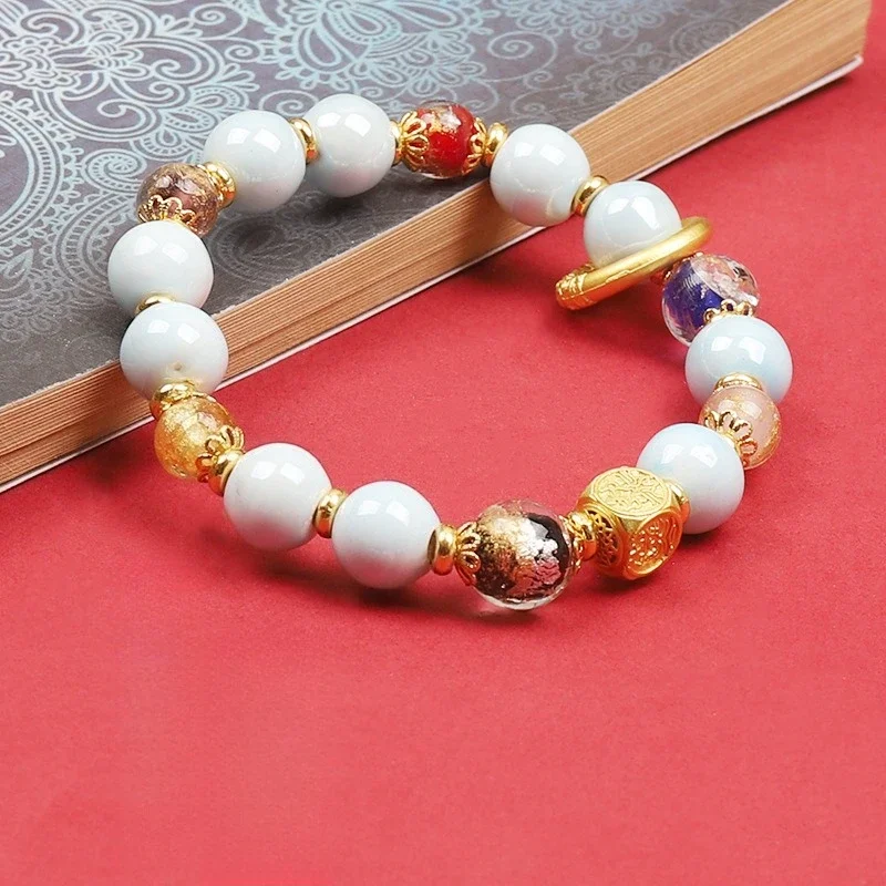 

Fragrant Ash Glaze Bracelet, Ladies, Ancient Incense Ash Porcelain Transfer Bracelet, Ethnic Style, Fashion Jewelry.