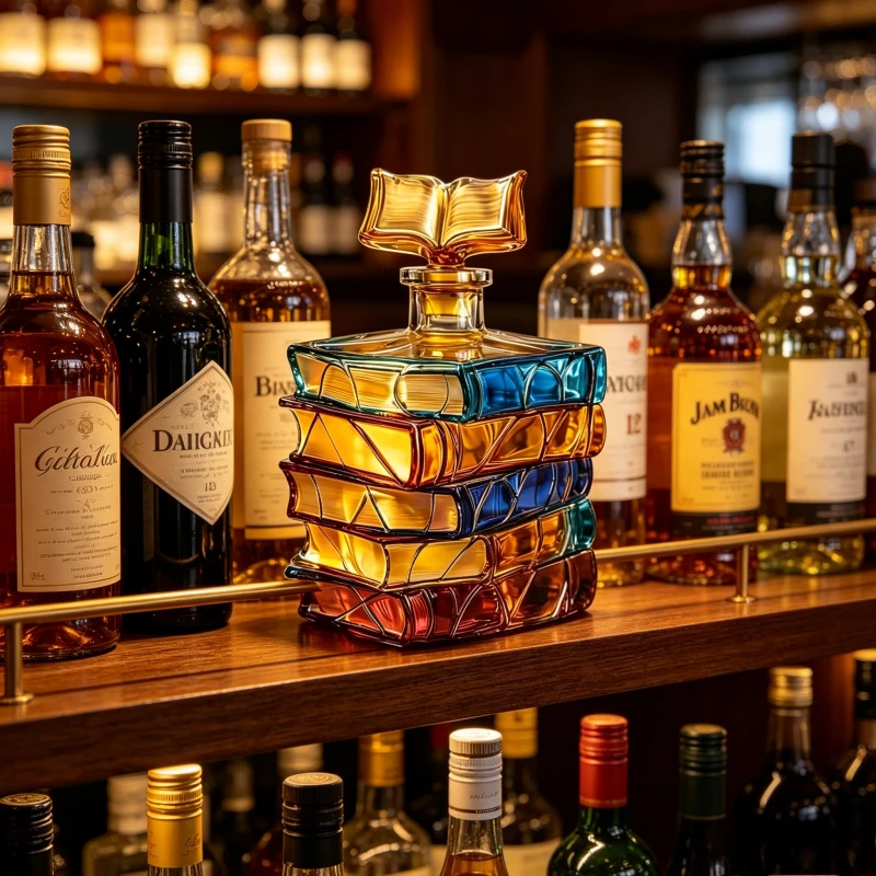 Bunte Gestapelte Bücher Glas-Dekanter Kreative Flüssigkeitsflasche Sammlerstück Ornamente