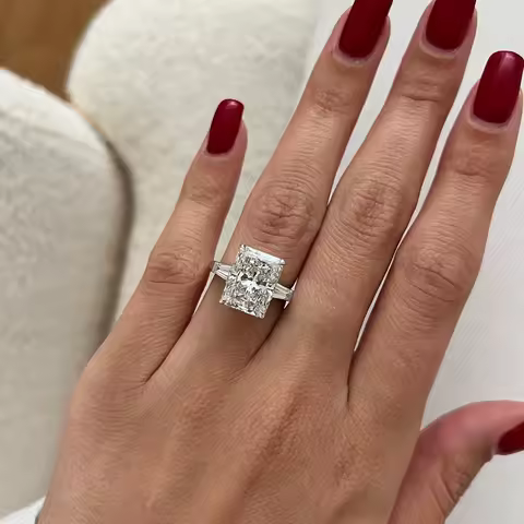 1/2/3/4Carat Radiant Cut Full Moissanite Engagement Ring with Tapered Baguette Shape Diamond S925 Silver Wedding Rings for Women
