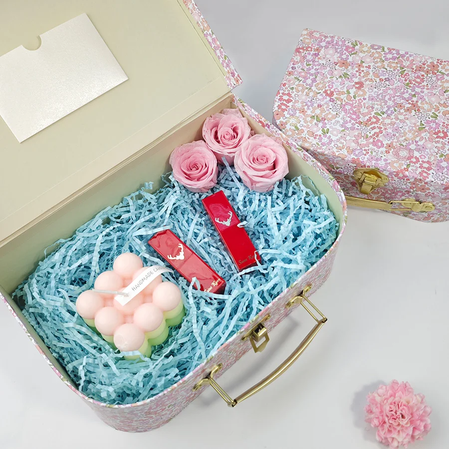 Maleta de cartón de 2 uds., caja de regalo navideña con asa, tienda de flores, decoración de lujo para boda, almacenamiento de galletas y dulces de Navidad S057