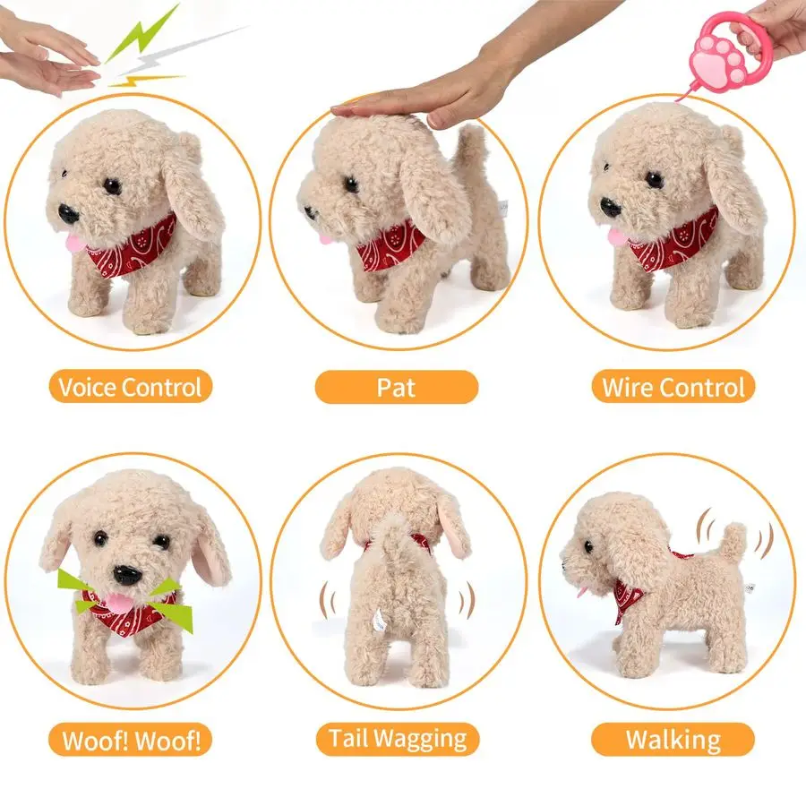 Perro de juguete de peluche para caminar, perro robot electrónico con Control remoto, cola vibratoria realista, juego de aseo rico, juguete de regalo para niñas a