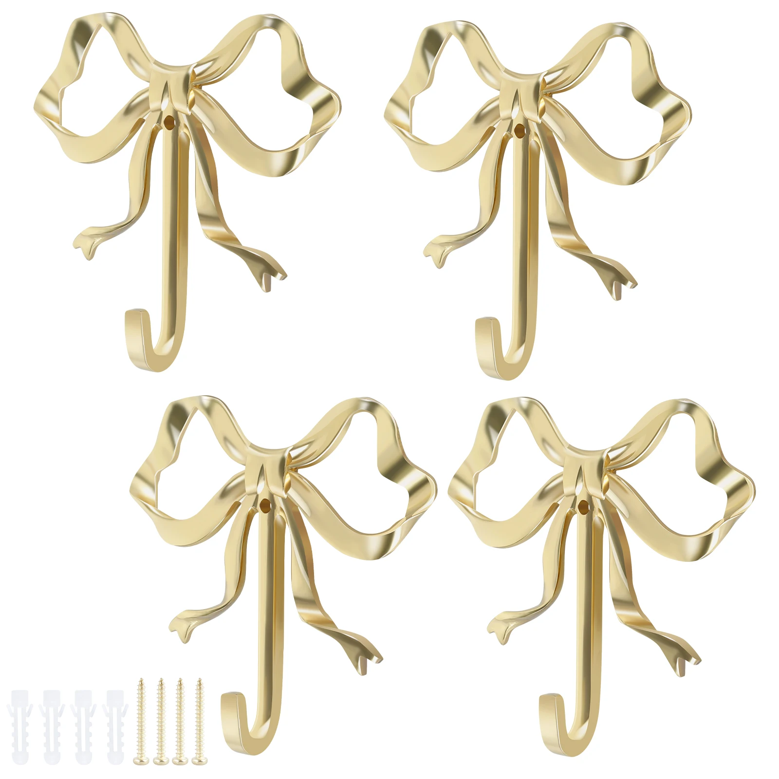 4Pcs Bow Hook Decorative Bow Hanger Sturdy Brass Towel Hook Multipurpose Bow Shaped Hat Hooks Brass Wall Hook Wall Hanging Towel