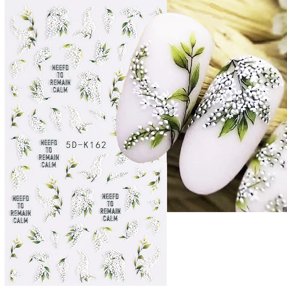 5D מובלט פרח אמנות מדבקות לבן שושן של עמק לוכד חלומות חתונת הכלה מניקור חריטה Slider טיפים GL5D-K162