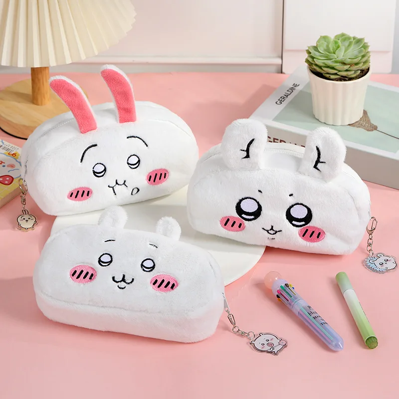 Kawaii Anime Chiikawa Hachiware Usagi Large Pencil Case Plush Bag Toys Makeup Girl Children's Stationery