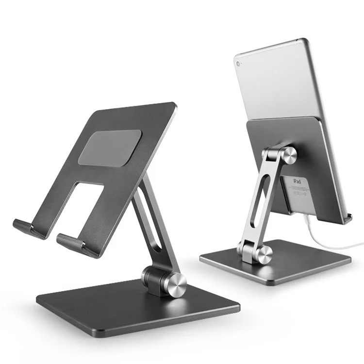 Premium Aluminum Dual Axis Tablet Stand Ergonomic Height Angle Adjustable Desktop Cradle Support