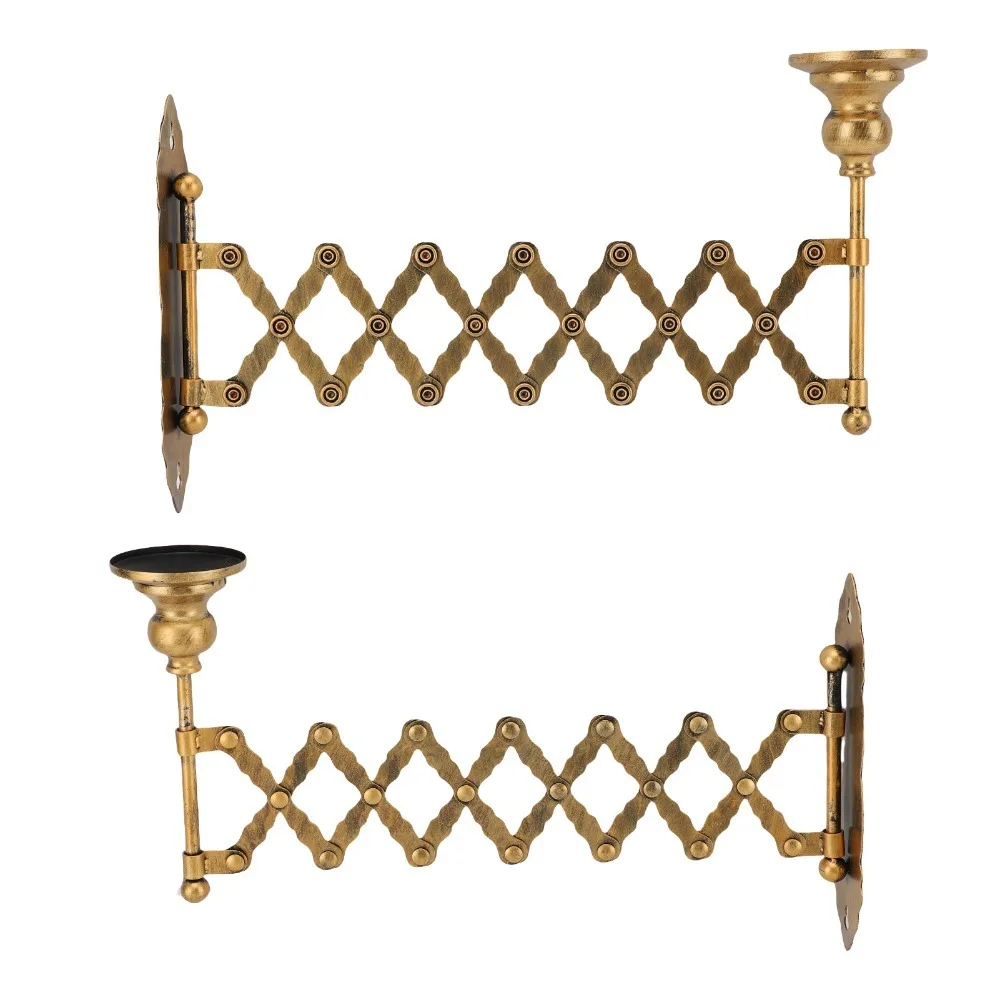 Extendable Wall Candle Sconce Antique Bronze Finish Iron Metal Candlestick Holder Wall Mounted Accordion Design