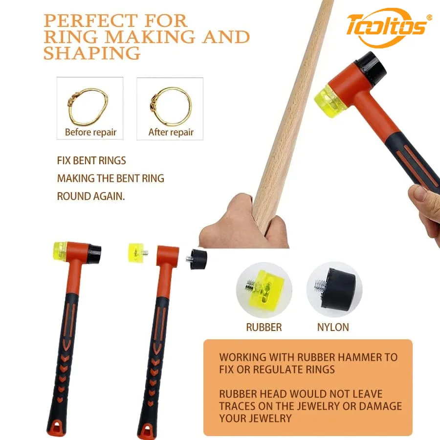 TOOLTOS 5PCS Ring Bracelet Sizing Shaping Repair Tool Kit US 0-13 Ring Gauge Rubber Hammer Wooden Mandrels 12-22cm Measuring Cone