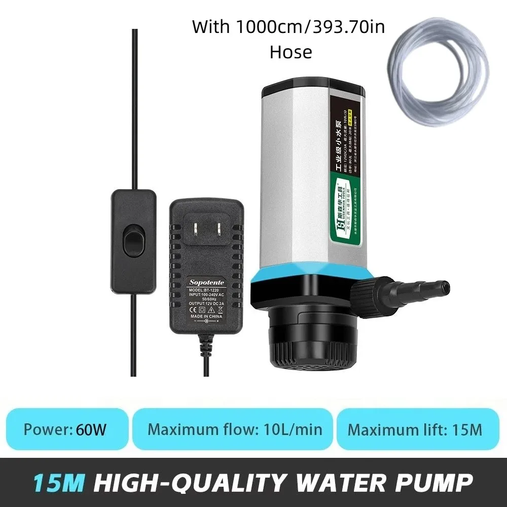Geräuscharme Mini-Tauchpumpe Selbstansaugend mit Wasserschlauch 12V Kleine Wasserpumpe Förderhöhe 10/15M mit Schalter Wasserpumpstation