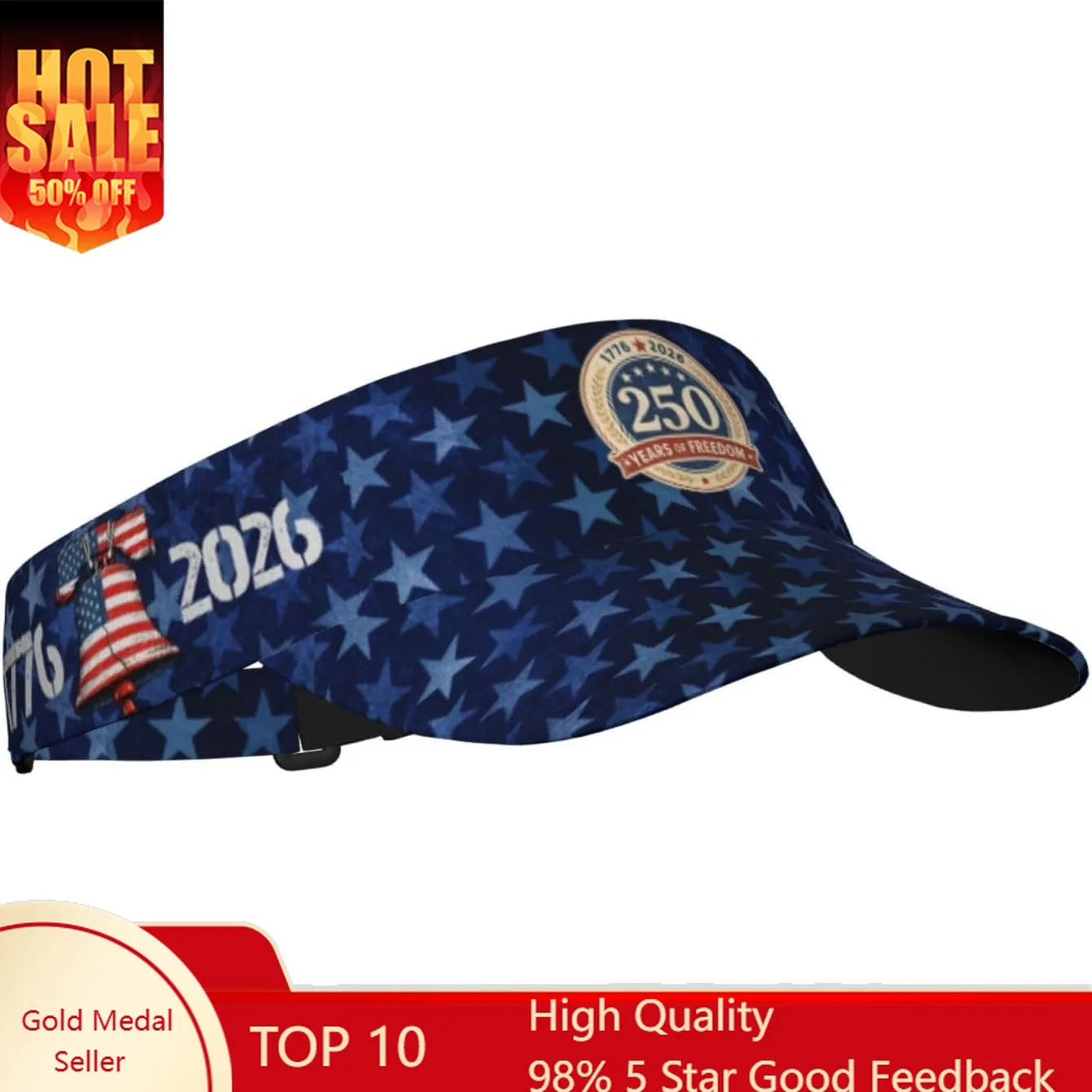 

250 Anniversary USA Visor Cap for Mens Womens America Birthday Golf Sun Hat