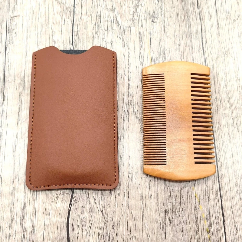 가죽 케이스가 포함된 나무 수염 빗 남성용 고급 굵은 이빨 콧수염 머리 빗