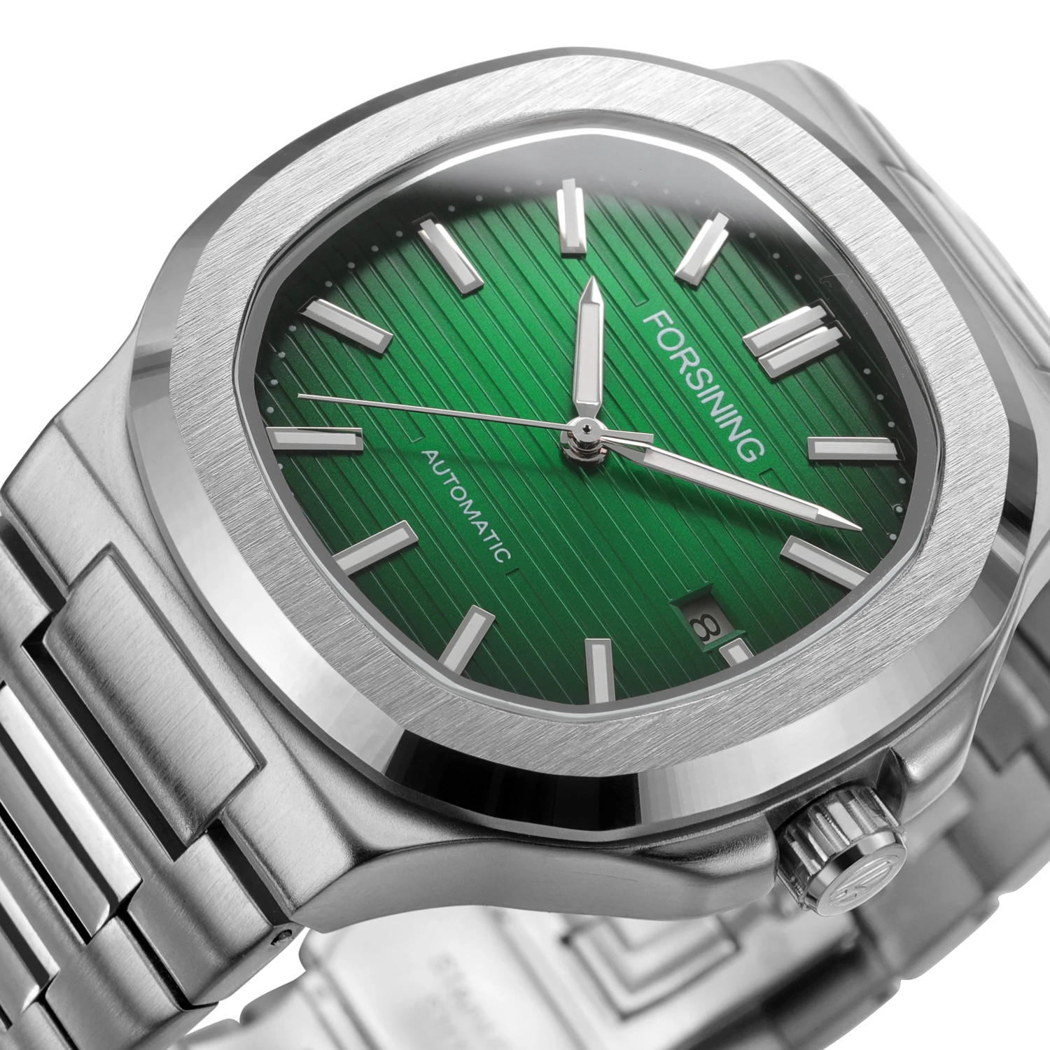 

Luxury Brand Mechanical Watch for Men Minimalist Green Dial Fashion Business Automatic Mens Watches Casual Stainless Steel Strap