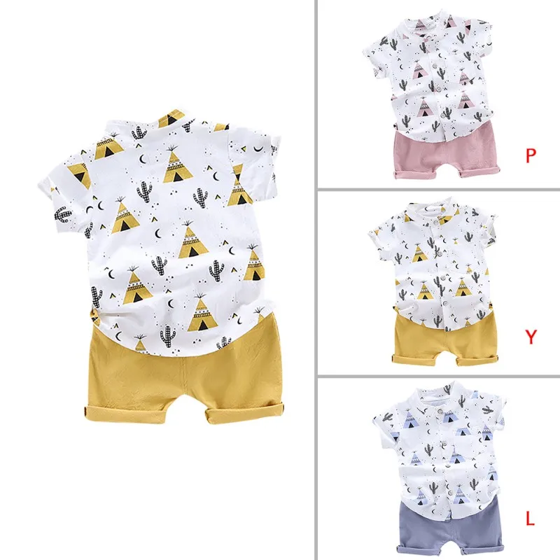 Summer Toddlers Set  Baby Toddler Casual Cotton Soft 2-Piece Outfit Suit Kid Clothes Cartoon Print Shirt Cool Pyramid 0.3-4Y