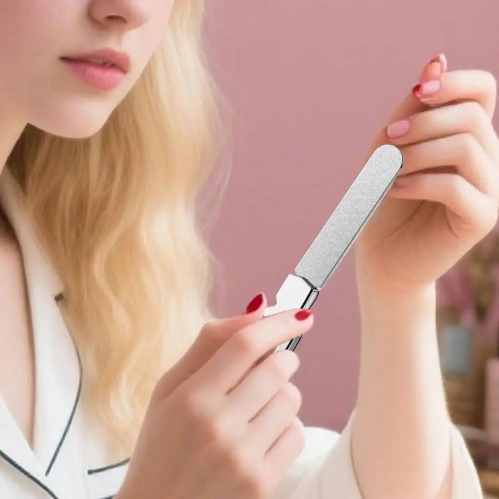 Double-Sided Nail Files Thick Stainless Steel Nails Polishing File Strip with Keychain Hook Nail Care Tools