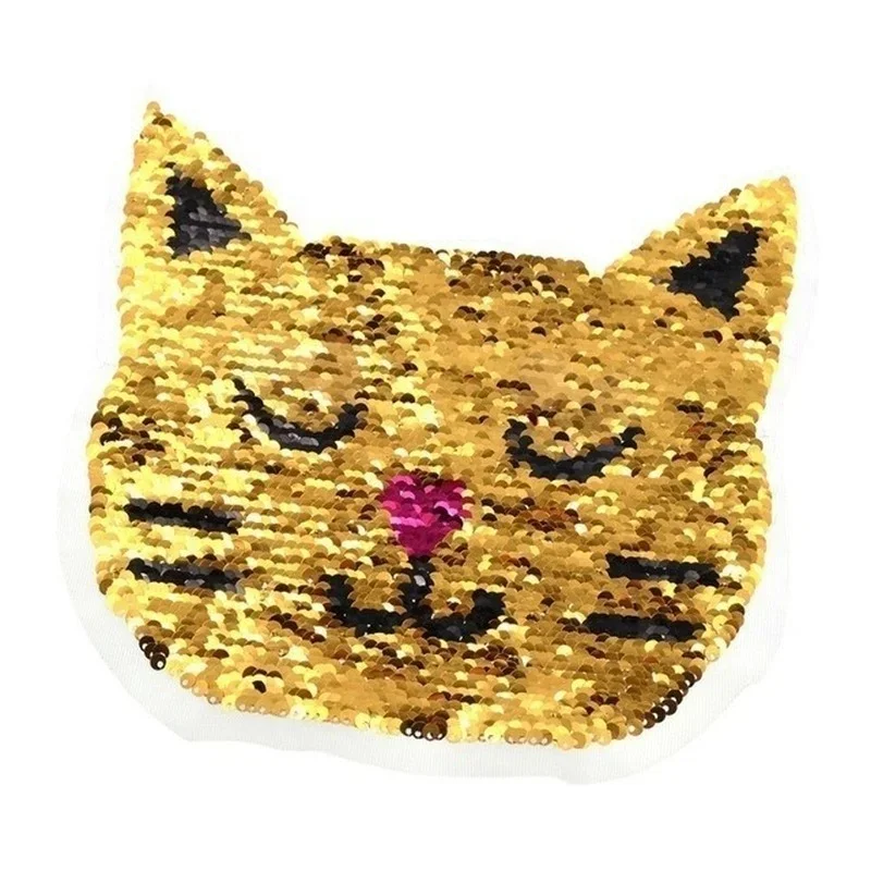 DIY Patch Sewn on Clothes Cat Flip Sequin Cloth Sticker Sequin Cloth Sticker Clothes Patch Sticker Cartoon Sequin Cloth Sticker