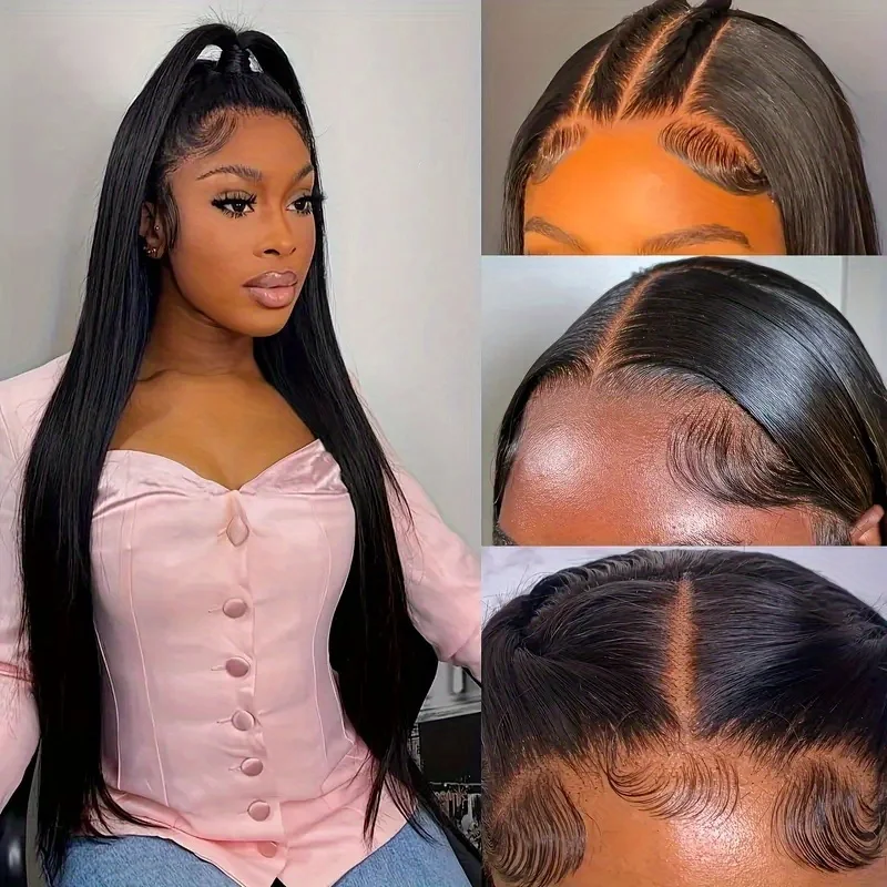 

Transparent Lace Lace Front Wigs Human Hair Straight Natural Color 1B 13x6 Inch HD Lace 200% Density