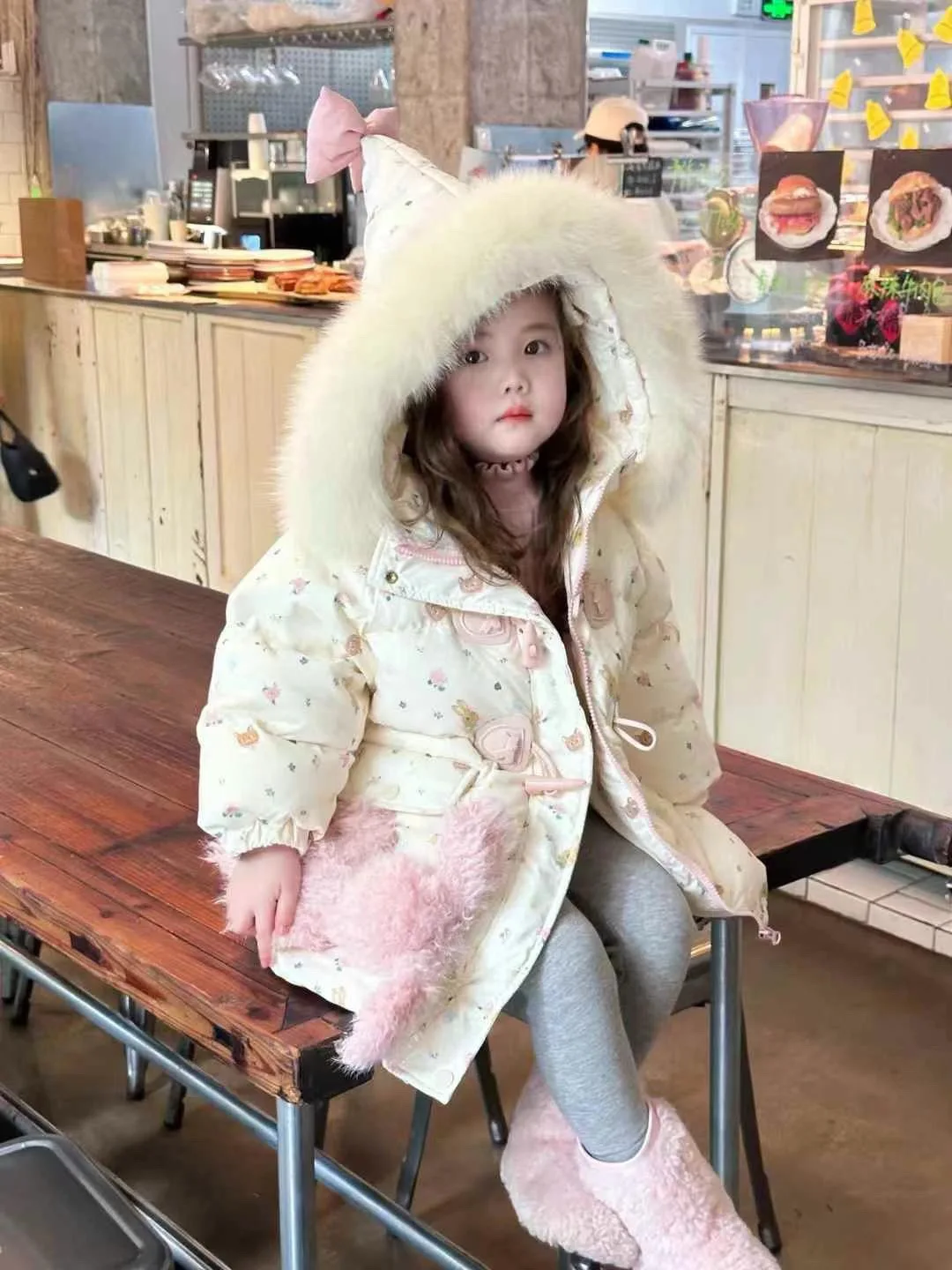 

Children's Down Jacket 2025 Winter New Pink Bow Children's Down Jacket New National Standard 90 White Duck Down Hooded Jacket