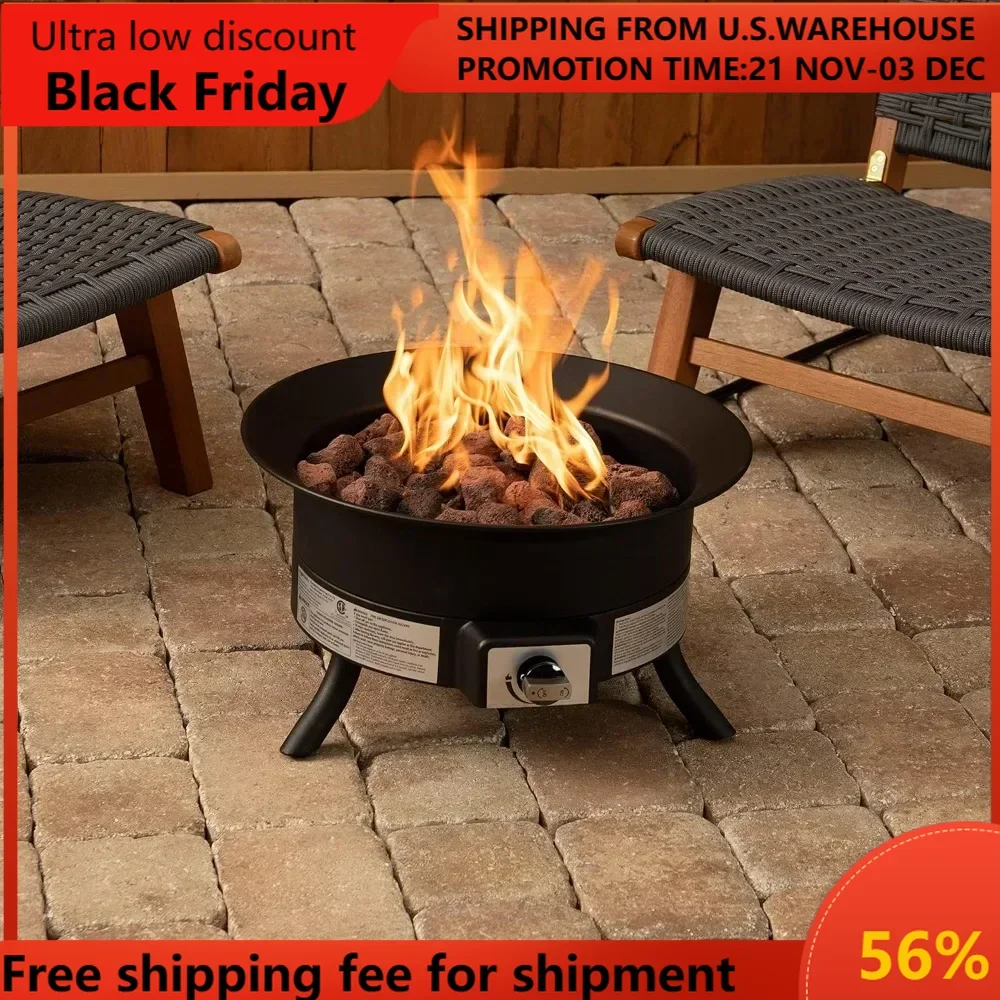 19-Inch 55,000 BTU Round Portable Propane Gas Fire Pit with Carry Strap portable fire pit  outdoor fireplace  fire pit table