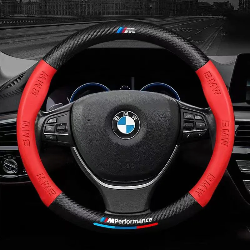 

For BMW M Power M3 M4 M5 E39 E46 E60 E90 F01 F10 F15 F20 F30 X1 X3 X5 X7 Car Anti-slip 3D Embossing Leather Steering Wheel Cover