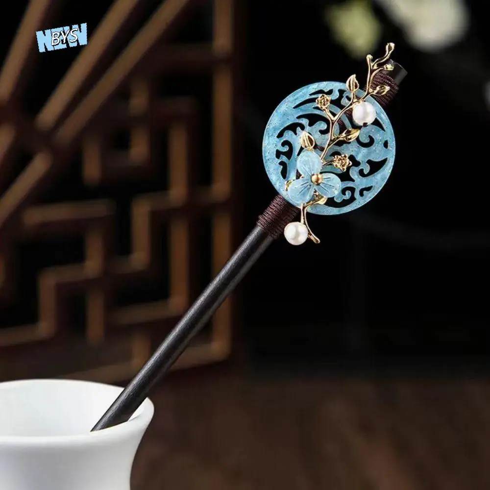 

Chinese Flower Hair Sticks Handmade Ancient Style Wooden Hairpins Party Hair Bun with Tassel Hanfu Hair Fork Wedding Party