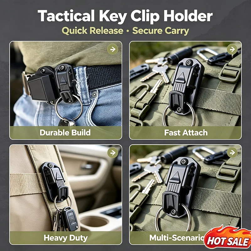 One‑Hand Release Tactical Key Holder Clip Multifunctional Heavy‑Duty Belt Hook for Backpack Outdoor Camping Hiking Survival Tool