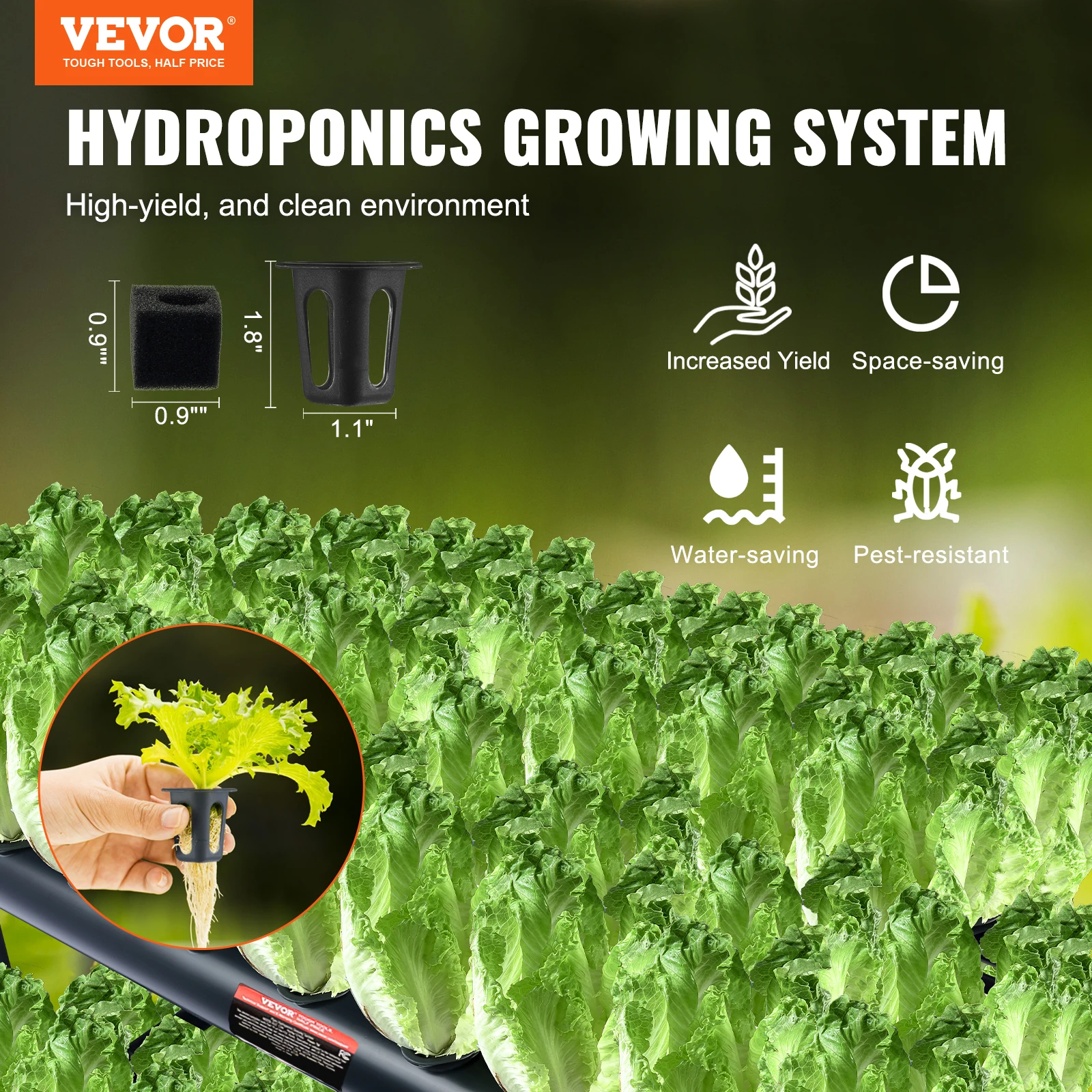 VEVOR Hydroponics Growing System 108 Sites 3 Layers Dark Grey PVC Pipes Hydroponic Grow Kit with Water Timer Baskets and Sponges