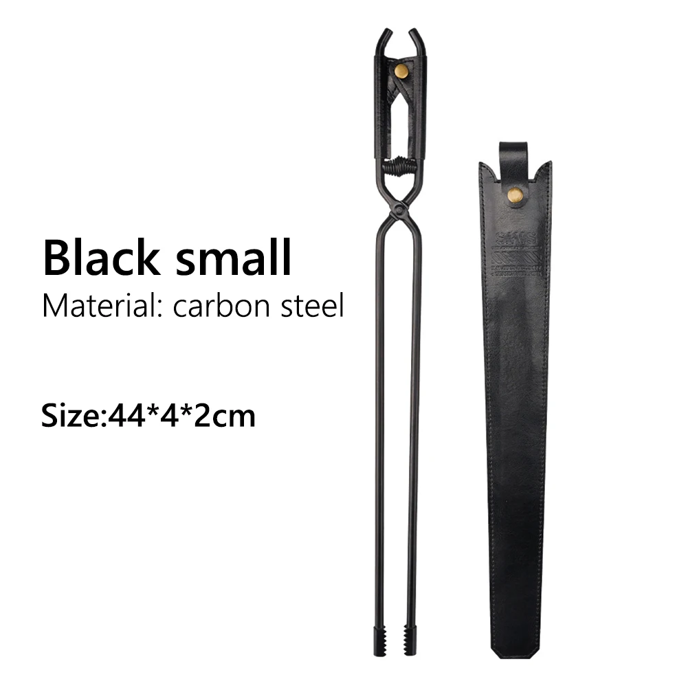 Camping Fire Poker with Leather Cover Barbecue Burning Tongs Carbon Steel Bonfire Firewood Clip Outdoor Camping BBQ Tools