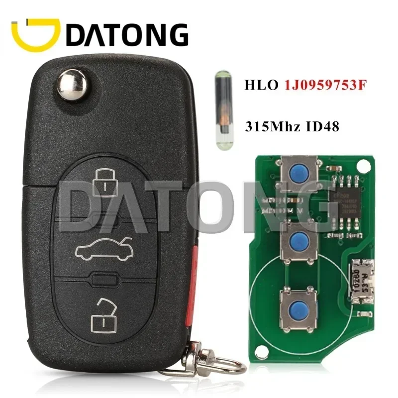 CHANKey 4 Buttons Remote Car  Fob 1J0959753F 315Mhz For VW Jetta Passat Beetle Golf 1997-2001 ID48 Chip 3+Panic