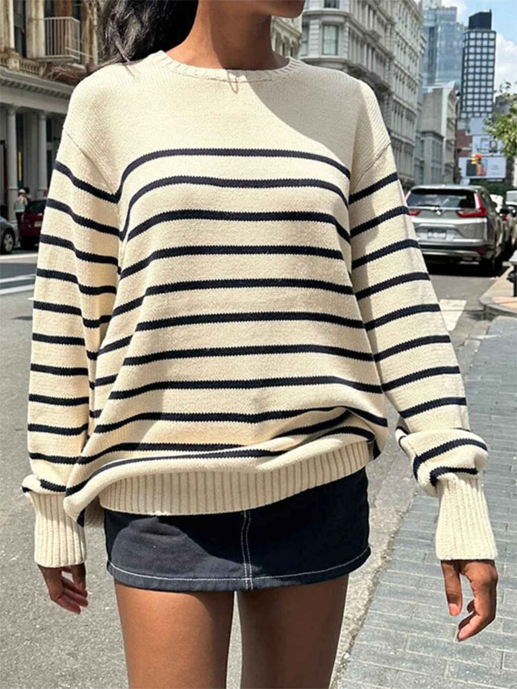 

Classic Stripes Loose Woman Sweaters Autumn Round Neck Long Sleeve Cotton Fashion Pullover Streetwear Preppy Style Y2k Jumpers