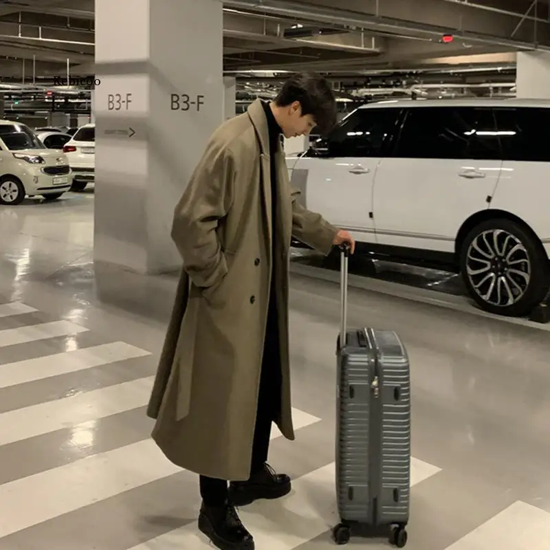 Men Fashion Winter Jacket Coats 2021 Thicken Wool Coat Mens Oversized Overcoat Male Streetwear Warm Belt Long Coat