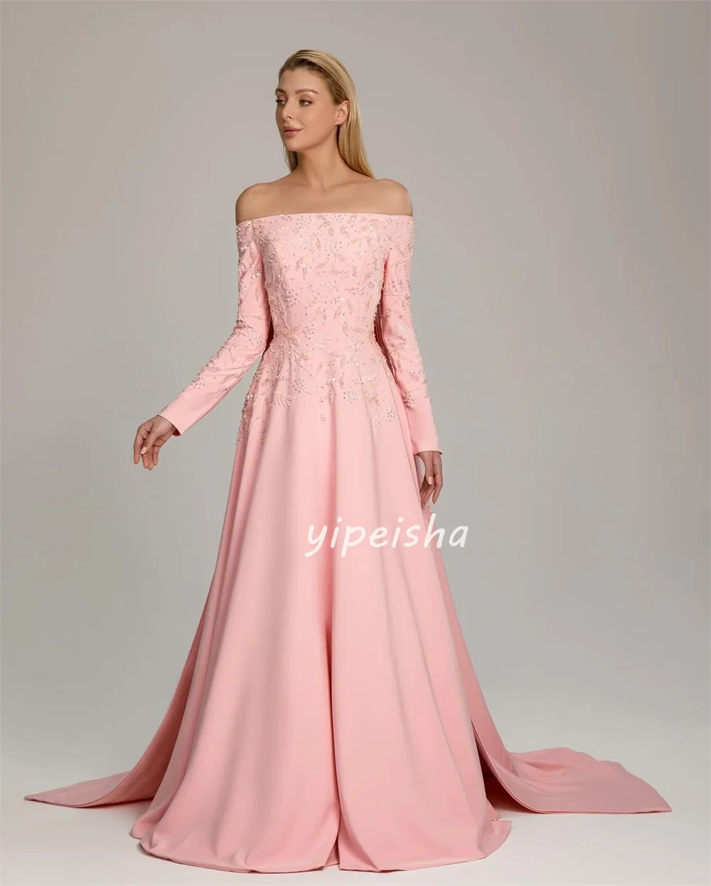 Customized Exquisite Fashion Jersey Beading Pleat A-line Off-the-shoulder Long Dresses Bespoke Occasion Dresses Intricate Formal image 4