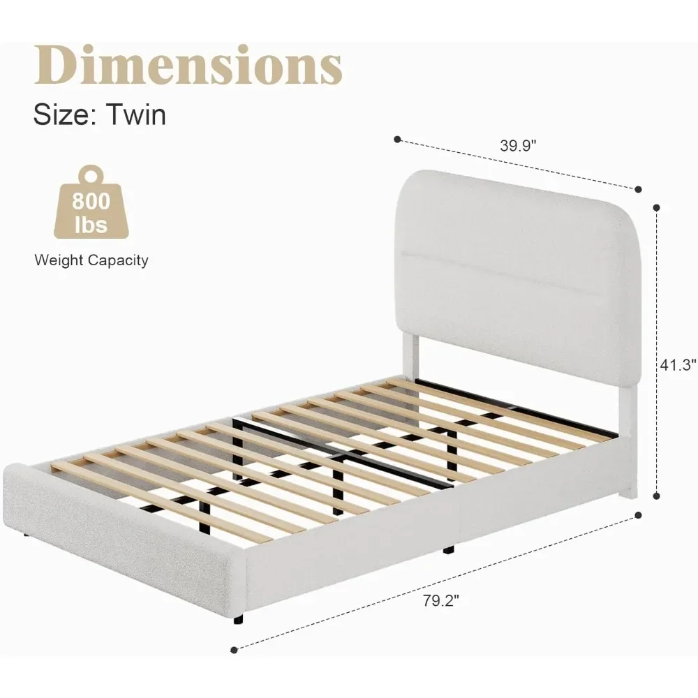 Rangka kasur kembar dengan Headboard, alas kaki dipertebal, sudut membulat, tidak perlu kotak pegas, rangka tempat tidur Boucle