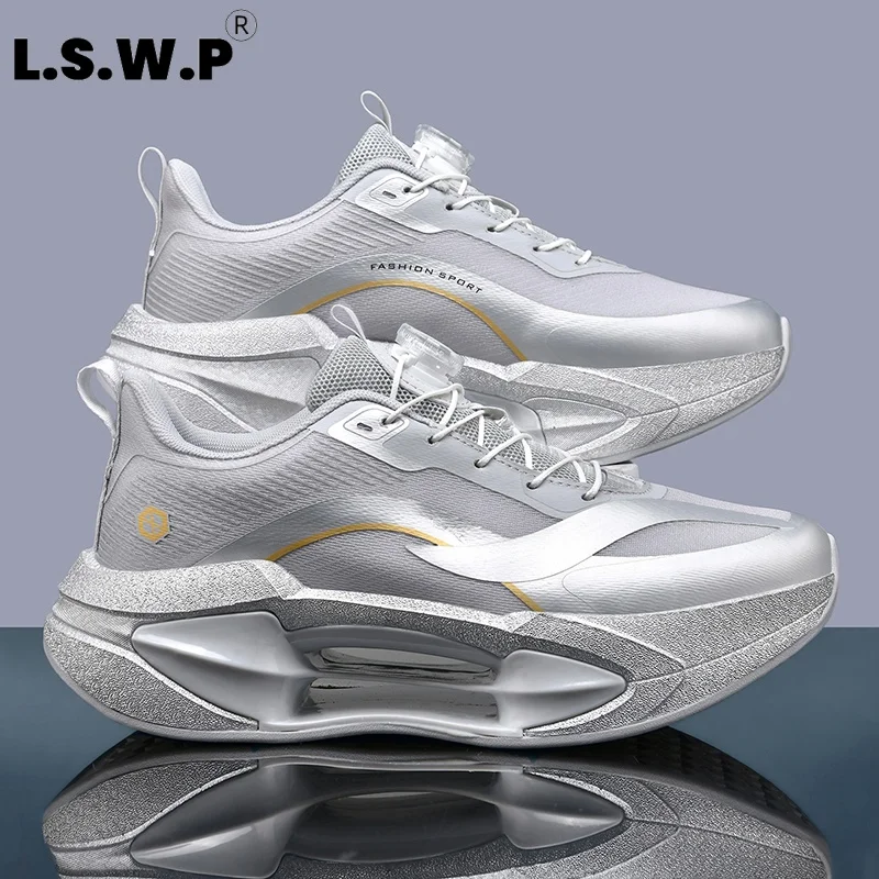 Men's Casual Sports Shoes, Youth Twist-Lock Hollow-Out Thick-Soled Running Shoes, Soft Elastic Cushioning Sneakers, Mesh Breathable Lightweight Non-Slip Wear-Resistant Running Shoes, Student Physical Fitness Outdoor Jogging Fitness Training Unisex Fashion Sports Shoes