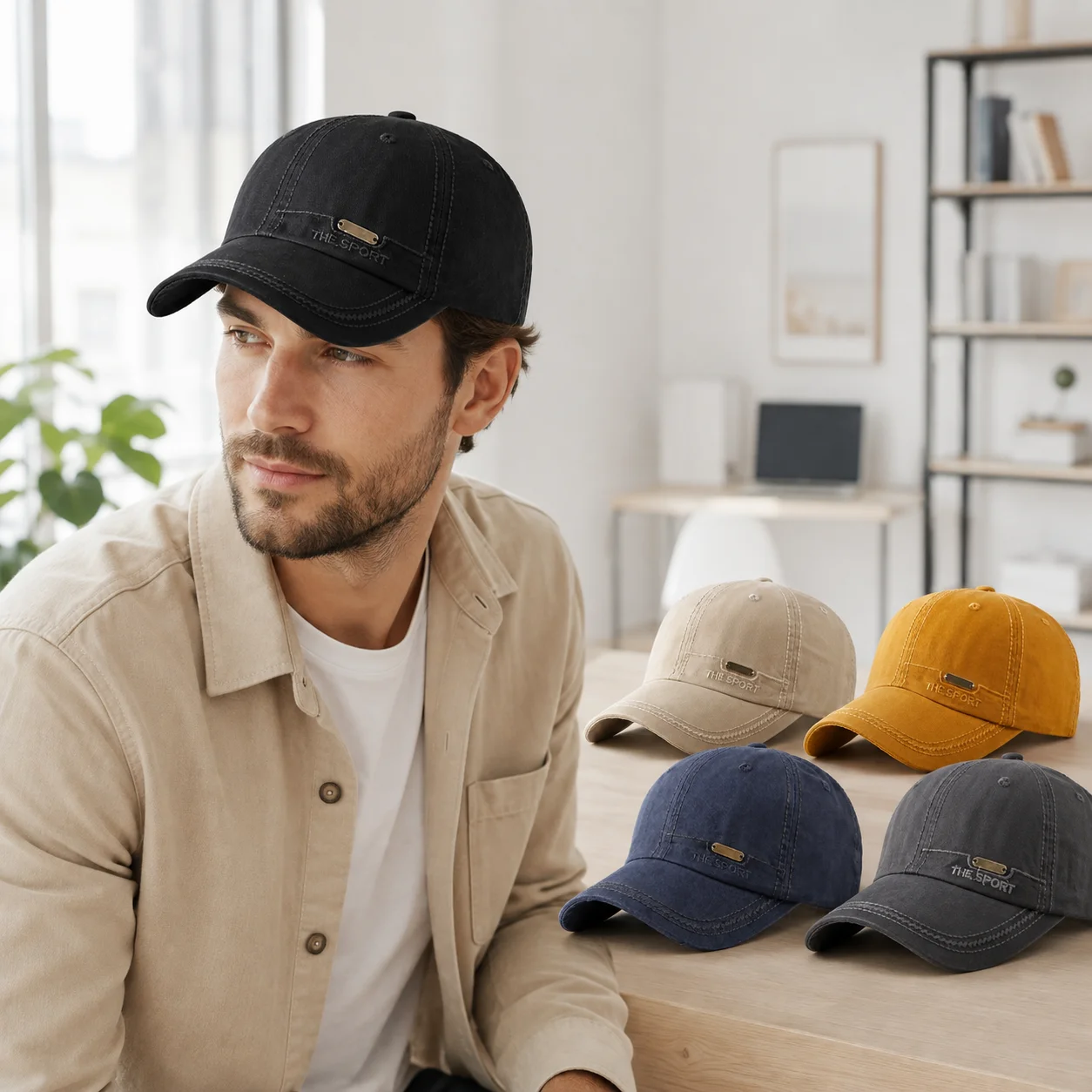 Simple Street Baseball Cap Unisex THE SPORT Embroidery Metal Tag Decor Contrast Stitching Adjustable All‑match Dad Hat