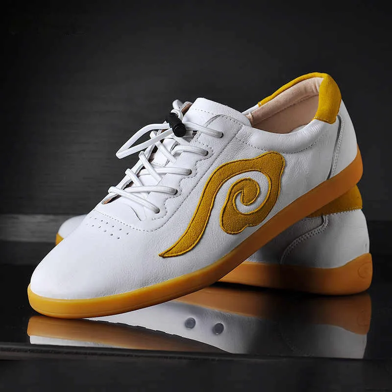 Genuine Leather Lucky Cloud Tai Chi Practice Shoes Men's Martial Arts Performance Shoe Cow Tendon Sole Kungfu Sports Shoes Women