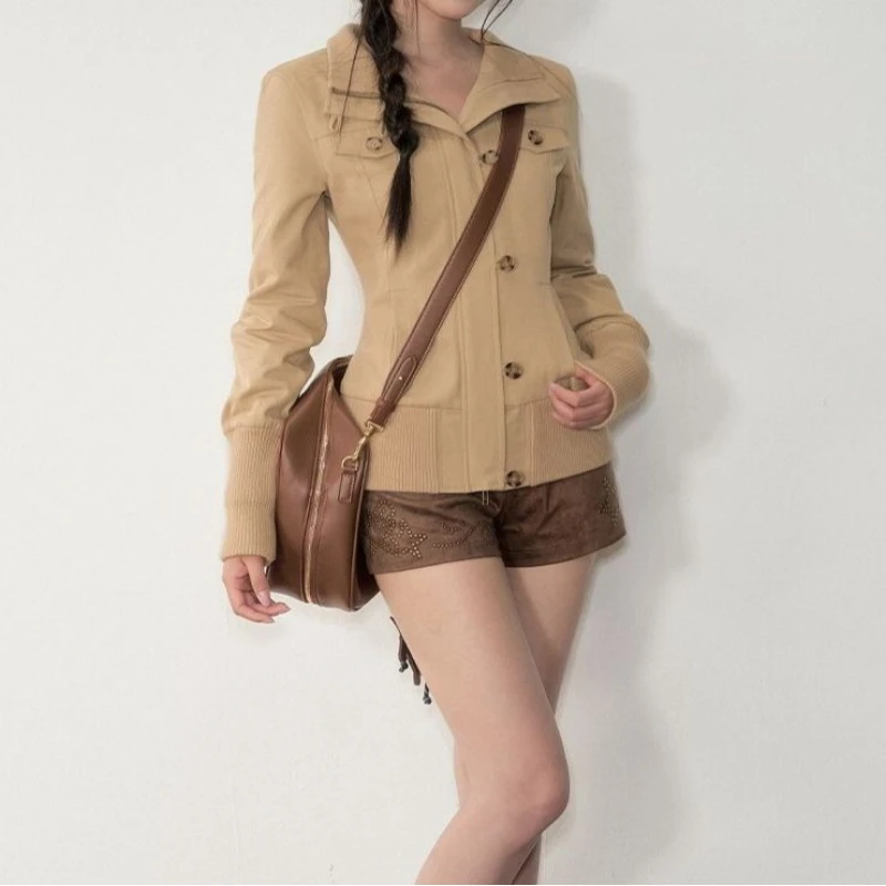 

Retro Slim Fit Slimming Zipper Buckle Half High Collar Short Jacket Top for Women 2025 New Workwear Jacket