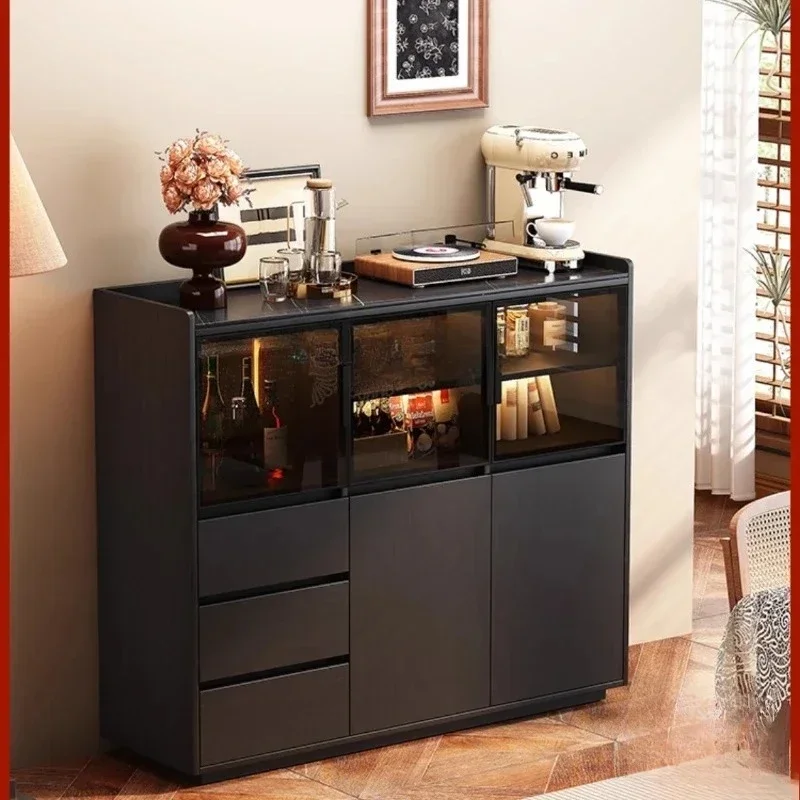 Y Rock slab dining side cabinet light luxury solid wood home living room kitchen side cabinet against the wall bucket cabinet