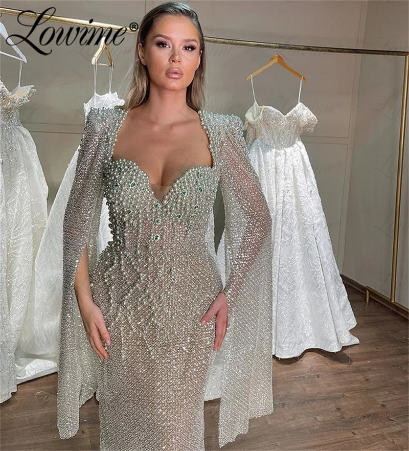 Dubai Arabic Heavy Beads Aso Ebi Crystal Pearl Mermaid Prom Dresses Formal Evening Wedding Party Second Reception Birthday Dress