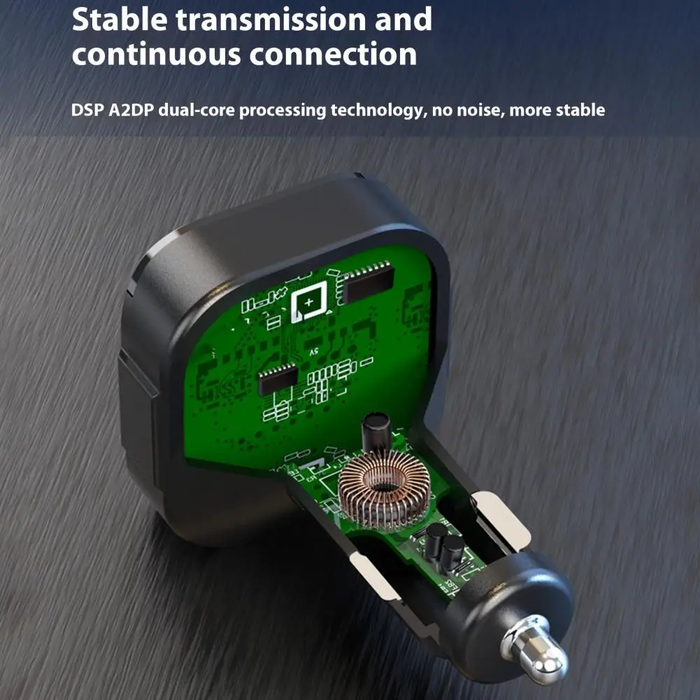 Safe Efficient Charging Advanced Dual-port Car Charger with Bluetooth Transmitter Noise Cancellation Voice for Fast Charging