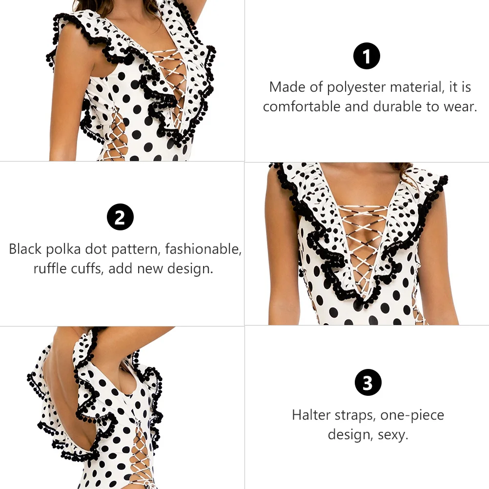 أسود البولكا قطعة ملابس السباحة النساء الرسن الأشرطة مرونة الشاطئ بركة عطلة ثوب السباحة تكدرت عارية الذراعين