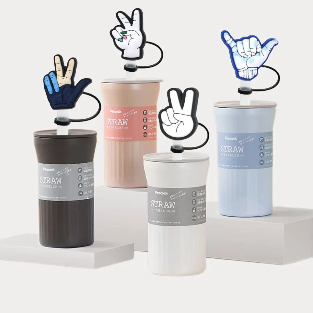 Cartoon gesture Series  Straw Cover Cap ,8MM Silica gel Drink Straw Plug Reusable Splash Proof Drinking Fit Cup Straw Cap Pend